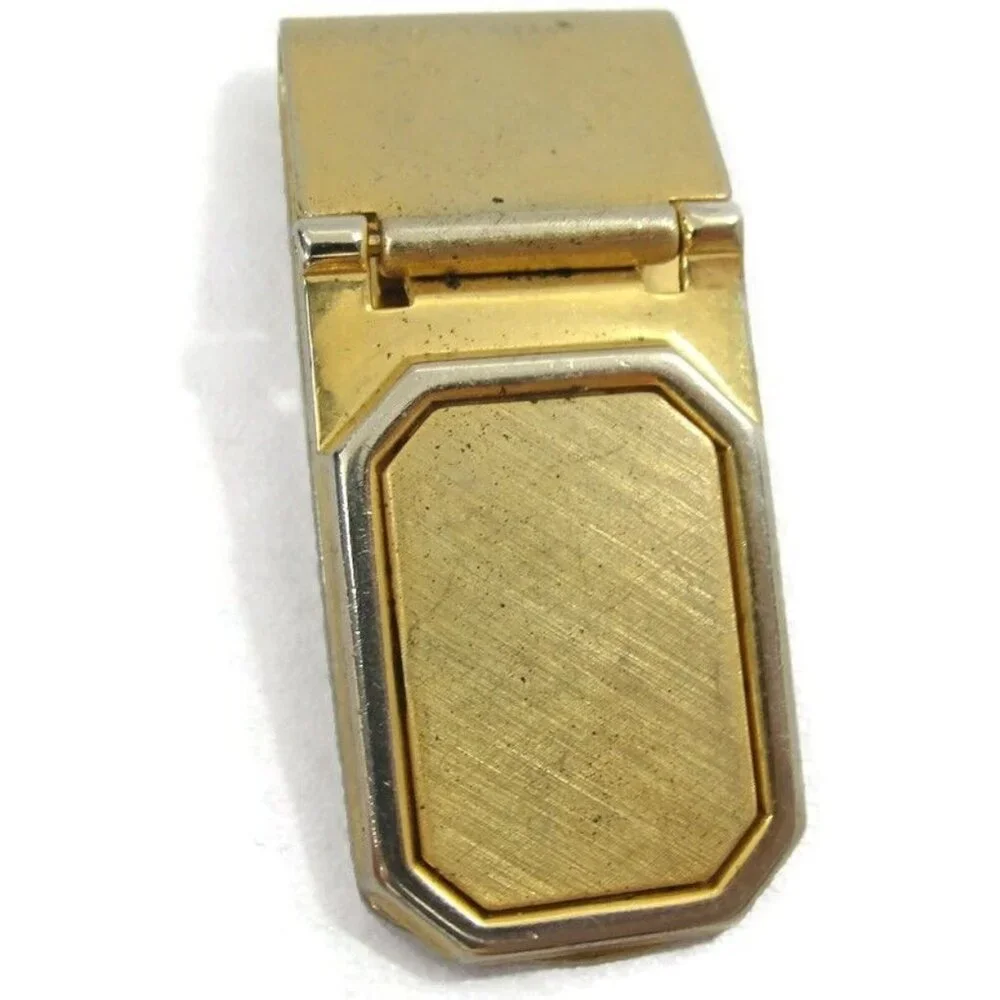 Vintage Brushed Gold Tone Money Clip Men Wallet ID Credit Card Holder